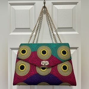 NEW African Print Chain Strap Shoulder Bag | Gold Chain | Structured Tote